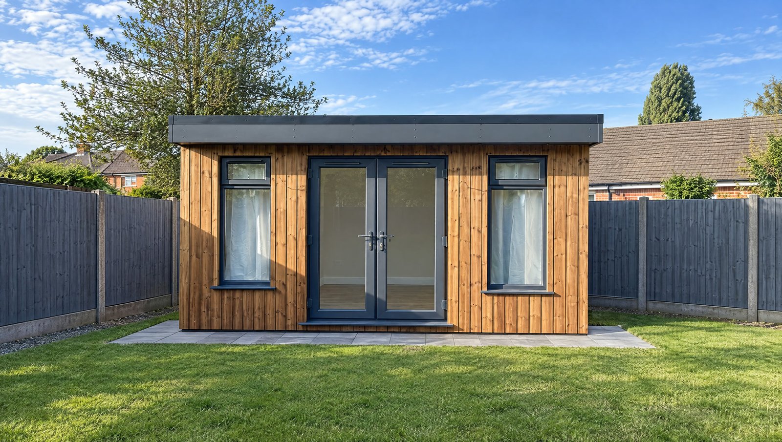 The 3m x 4m timber garden room, front view, widescreen
