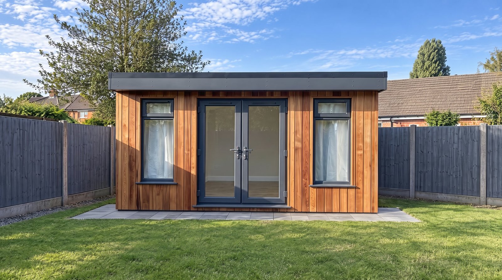 The 3m x 4m garden room shown with Western red cedar cladding